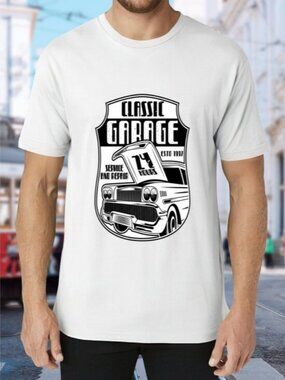 Classic Garage Graphic Tee - White with Black Print